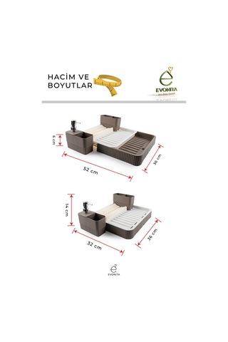 Sürgülü Alt Hazneli Bulaşık Kurutmalık Su Tahliyeli Tabak Bardak Organizeri Sabunluklu Set Renkli
