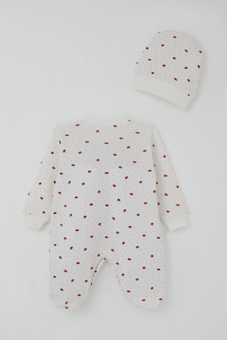 Breeze Kız Bebek Patikli Tulum Çilek Desenli 0-6 Ay, Ekru