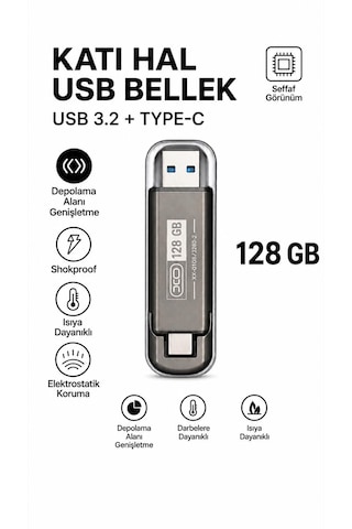 128 Gb Katı Hal Usb Bellek Usb 3.2 + Type-c Çift Girişli Taşınabilir Flash Bellek Telefonda Bilgisayara Aktarma Yüksek Hızlı Dayanıklı Ve Çok Korumalı Ssd Korumalı Darbeye Dayanıklı Anti Manyetik 128gb