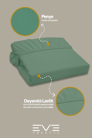 Eve Tekstil Fitted Yüksek Kaliteli Penye Kumaş Tek Kişilik Lastikli Çarşaf Yeşil