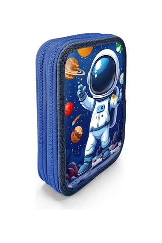 Coral High Kids Lacivert Astronot Desenli Çift Katlı Kalem Çanta 31116 Lacivert