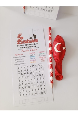 Farklı Market 23 Nisan Kelime Avı Türk Bayraklı Balon Ve Kalem 25 Adet Çok Renkli