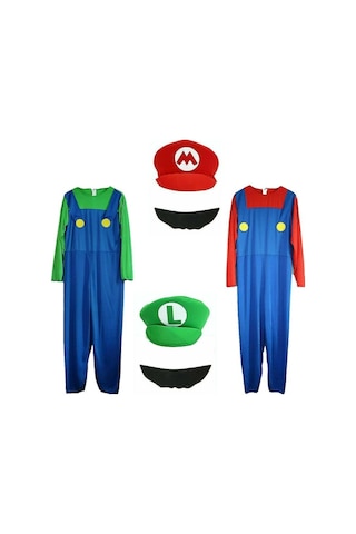 Super Ario Bros. Yetişkin Erkekler İçin Maskeli Balo Kostümü Cosplay Kostümü Kırmızı M Kırmızı M