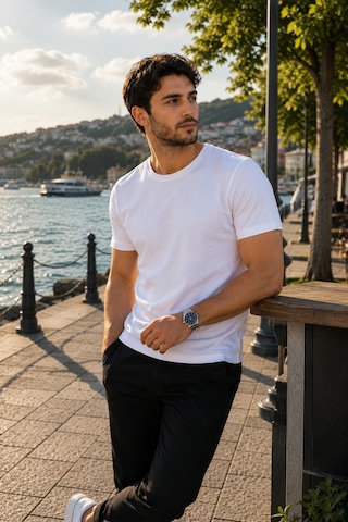 Luxıc Core Erkek Slim Fit Beyaz Bisiklet Yaka Pamuk Penye Günlük Rahat Basic Tişört