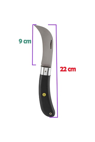Aşı Bıçağı Eğri Uçlu Ara Çakı Bağ Bıçağı Paslanmaz Çelik Plastik Saplı Katlanır Bıçak 22 Cm
