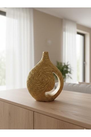 Geniş Gövdeli Dekoratif Vazo - Modern Seramik Obje 28x37x8 Çok Renkli