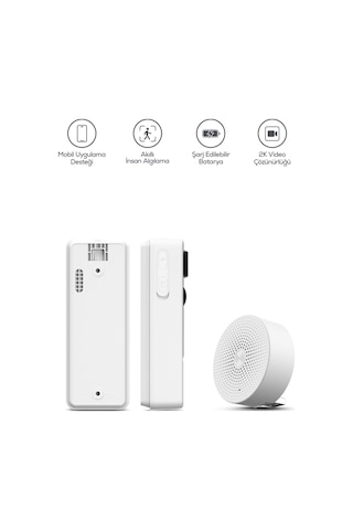 B1 Kablosuz Wi-fi Şarjlı Akıllı Görüntülü Kapı Zili 2k 3mp, Ip65, 5200mah, Zil Sesi Ünitesi Dahil