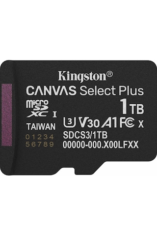 Kingston Sdcs3-1tb 1tb Microsdxc Canvas Select Plus Gen3 150mb-s A1 Card + Adapter Hafıza Kartı