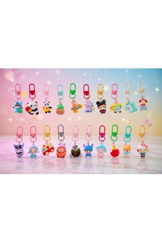Sevimli Kawaii Anahtarlık Seti 100'lü Karışık Karakter & Hayvan Figürlü Çanta Süsü + Fermuar Süsü Çok Renkli