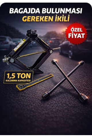 Araç Kriko Ve Bijon Anahtarı Seti Bagaj İçin Zorunlu İkili Oto Lastik Değiştirme Krikosu