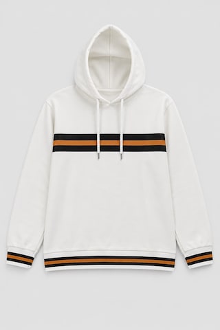 Markapia Kadın Kapüşonlu Çizgi Detaylı Sweatshirt Ekru