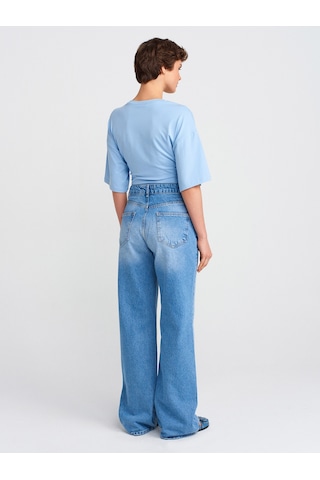 Dilvin 71791 Açık Renk Wideleg Denim Pantolon-mavi Mavi