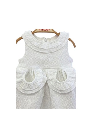 Çikoby Kız Bebek Cep Yaka Fırfırlı Beyaz Elbise-13881 Beyaz