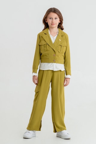 Kız Çocuk Crop Ceketli Üçlü Takım 4407 Yeşil