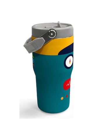 Coral High Lacivert Çivit Robot Desenli Katlanır Ağızlıklı Çelik Termos 600 Ml 38918 Lacivert