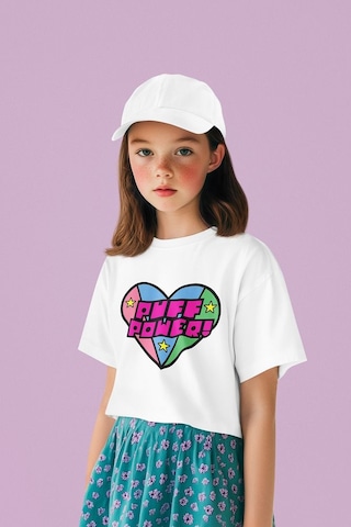 Sevbano Puff Power Yazılı Power Puff Girls Baskılı Unisex Çizgi Film Çocu Beyaz
