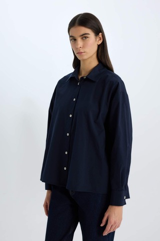 DeFacto Oversize Geniş Kalıp Poplin Basic Düz Uzun Kollu Gömlek E2677AX24WNNV245 Lacivert