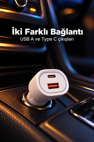 Tek Type C Ve Usb A Çift Çıkışlı Araç Şarj Aleti Najmaddin Diğer