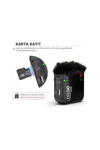 Lensgo 348C Siyah 1V2 Kablosuz İkili Mikrofon Seti
