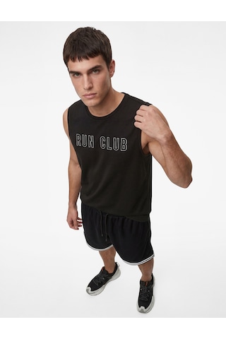Koton Regular Fit Kolsuz Bisiklet Yaka Baskılı Spor Atleti Siyah 6sam30001nk