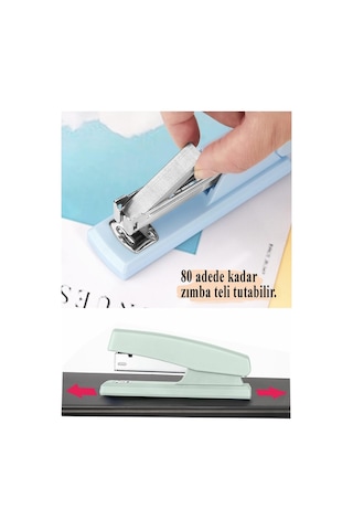 Açık Mavi Zımba Makinesi 24/6 1 Adet Fixpoint P-4529 Pastel Renkler Büyük Zımba Makinası Ve Teli 15 20 Sayfa Ofis Büro