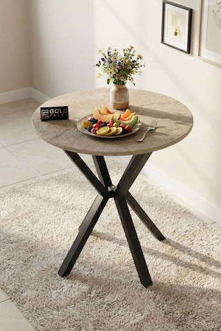 Reyo Falez 70 Cm Yuvarlak Mutfak Masası Metal Ayaklı Modern Yemek Balkon Bahçe Kafe Masası Traverten 9821