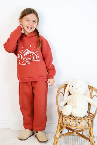 Miababy 3 İp Baskılı Kapüşonlu Şardonlu İkili Takım Kiremit