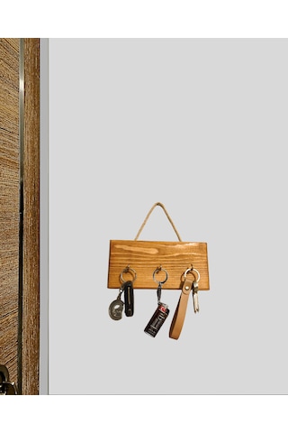 Ahşap Duvar Askılığı Halatlı Rustik Dekoratif Anahtar Askılığı 3 Kancalı / 3 Renk Brothers Craft Kestane