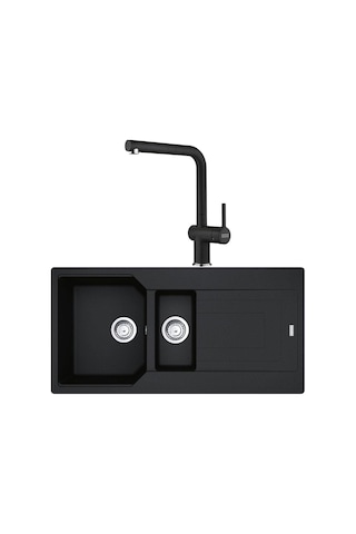 Franke Urban Ubg 651-100 Granit Nero Evye + Active Plus Doccia Nero Armatür Siyah