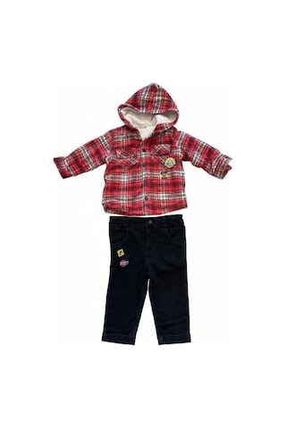 Erkek Bebek Kalın Mont Ve Pantolon Takım-15188 Kırmızı