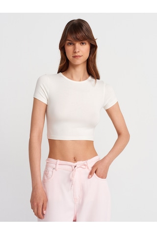 Dilvin 31104 Modal Crop Top-ekru Ekru
