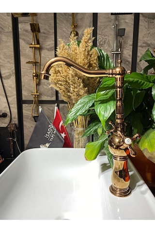 İsaoğlu Yapı Bakır Mutfak Bataryası Bronz Rustik Musluk Vintage Model Evye Musluğu Bakır