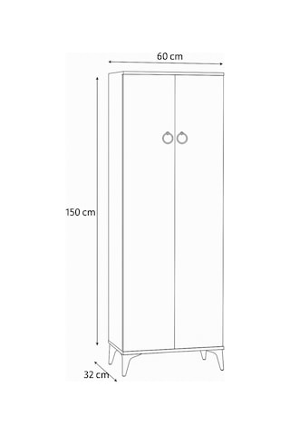Oya Beyaz Ayakkabılık 2 Kapaklı Raflı Altın Kulplu 60x32x150 Cm