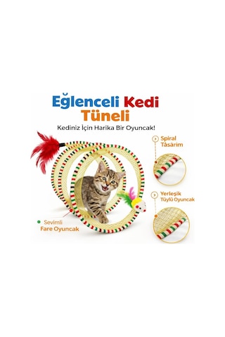 Madpet Kedi Tüneli Oyuncak Spiral İnteraktif Kedi Oyuncağı Fareli Ve Tüylü Tasarım Katlanabilir Kedi