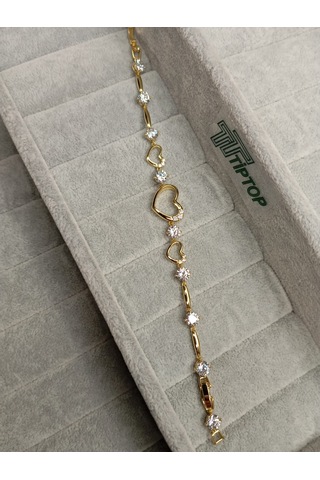 Tiptop/ Gold Renk Kalp Model Zirkon Taşlı Bileklik Altın - Gold