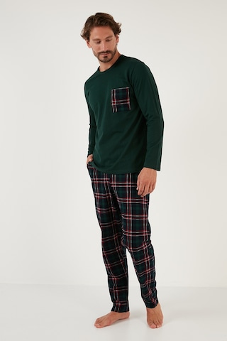 Buratti Ekoseli Cepli Beli Lastikli % 100 Pamuk Regular Fit Erkek Pijama Takımı 6572001 Yeşil