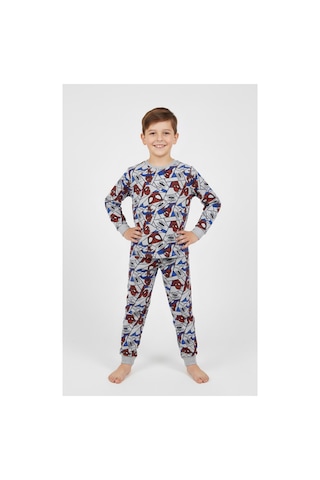 Free Beka Sevimli Karakter Desenli Bisiklet Yaka Çocuk Uzun Kollu Pamuklu Alt Üst Pijama Takımı Gri