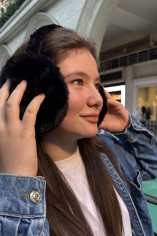 Mollycrush Genç Siyah Peluş Kulaklık Uniseks Kışlık Yumuşak Kulak Koruyucu Siyah