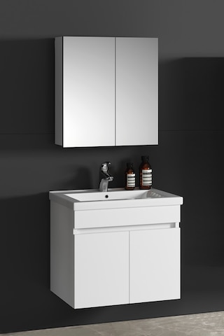 65 Cm Çiğdem Beyaz Mdf Seramik Lavabolu Asma Banyo Dolabı Takımı Beyaz