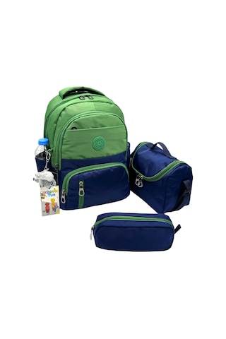 İlkokul Çantası 3'lü Set Unisex Çocuk İlk Okul Çantası Ovski-8010 Pudra-vizon Yeşil - Lacivert