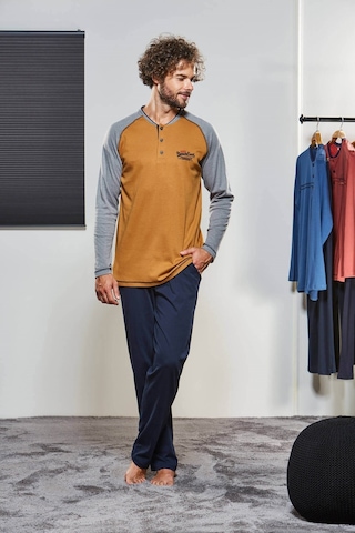 Pjs Erkek Kışlık Uzun Kol Hardal Pijama Takımı - Hardal