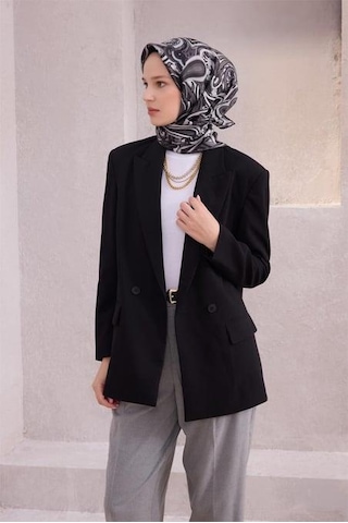 Belli Tivil Saf İpek Eşarp 4222 - 58 Siyah Soyut Desen Siyah