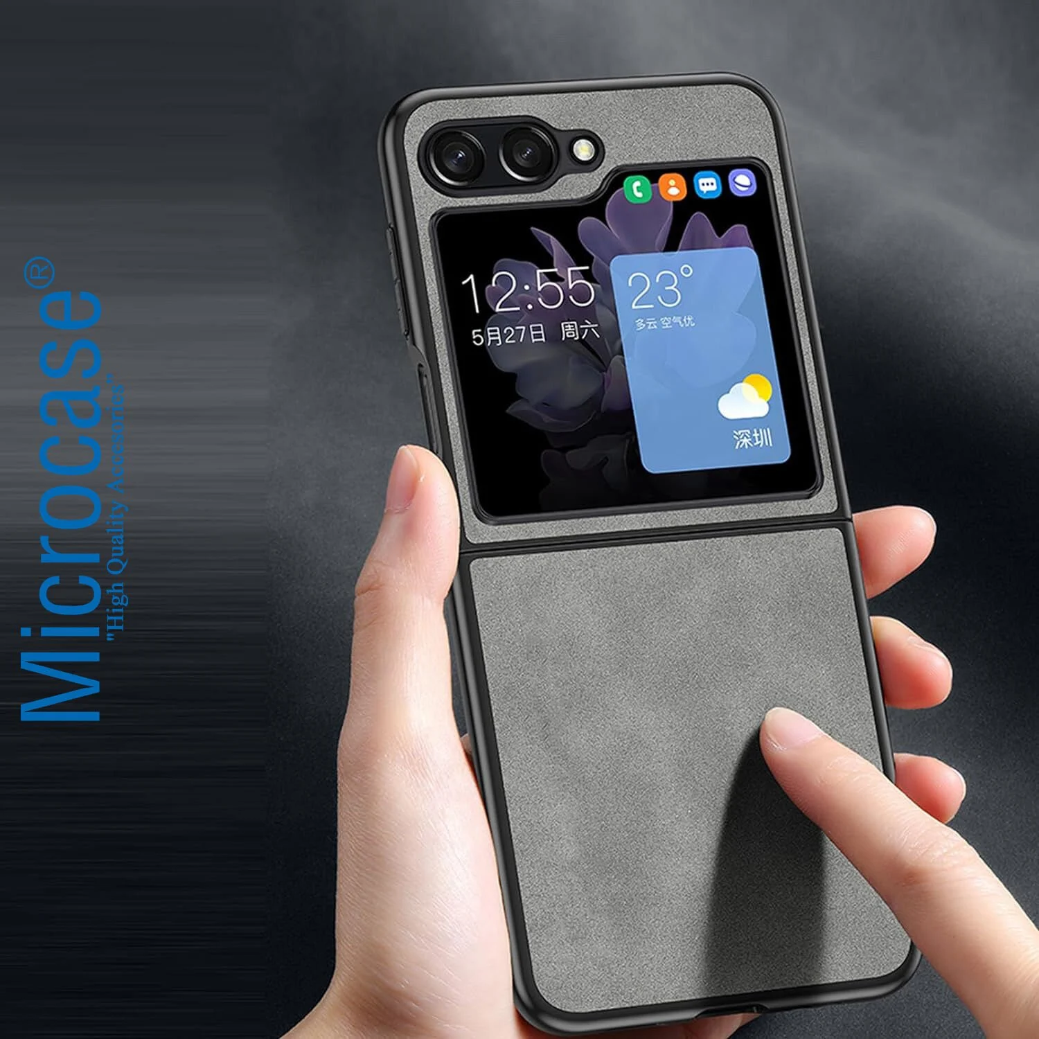 Microcase Samsung Galaxy Uyumlu Uyumlu Z Flip5 İçin Deri Desenli Plastik Koruma Kılıf - Al3156 Yeşil