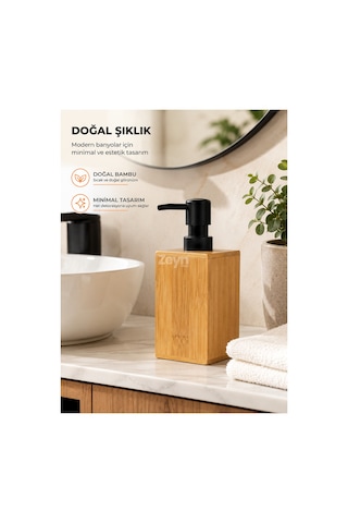 Bamboo Kare Sıvı Sabunluk Doğal Bambu, Siyah Pompalı, Yeniden Doldurulabilir Banyo & Mutfak Sabun Ve Losyon Dispenseri