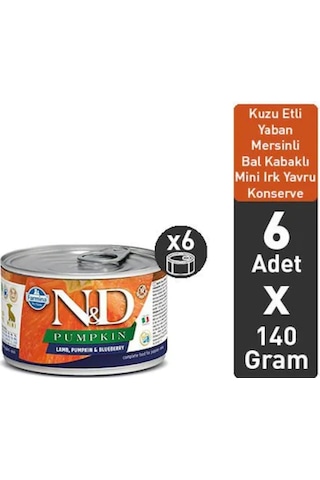 N&D Tahılsız Kuzu Etli Bal Kabaklı & Yaban Mersinli Konserve Yavru Köpek Maması 6 x 140 G
