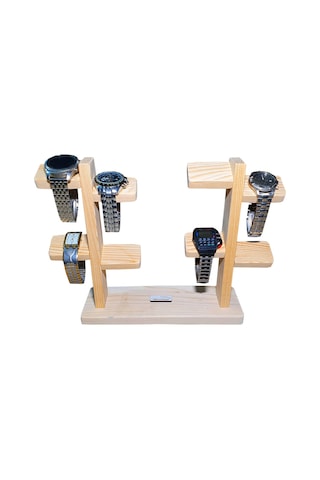 Doğal ahşap İki Kule tasarımlı saat askısı mücevher takı askılığı