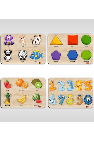 Bk Toys Çocuklar Için Ahşap Figürlü Eğitici-Öğretici Yapboz 4’Lü