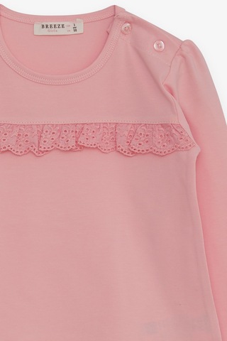 Breeze Kız Çocuk Uzun Kollu Tişört Güpürlü 1-4 Yaş, Pembe