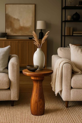 Masif Ahşap Meşe Tekli Yan Sehpa Doğal Mantar Sehpa Meşe