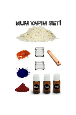 Soya Mum Yapım Seti, 1Kg Soya Wax, Cam Kavanoz, Esans, Boya,Fitil (526659428)